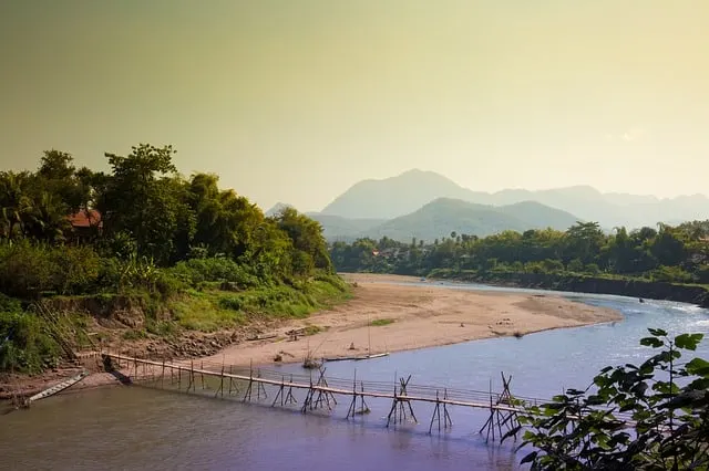 Bamboo Bridge Khan River Luang Prabang