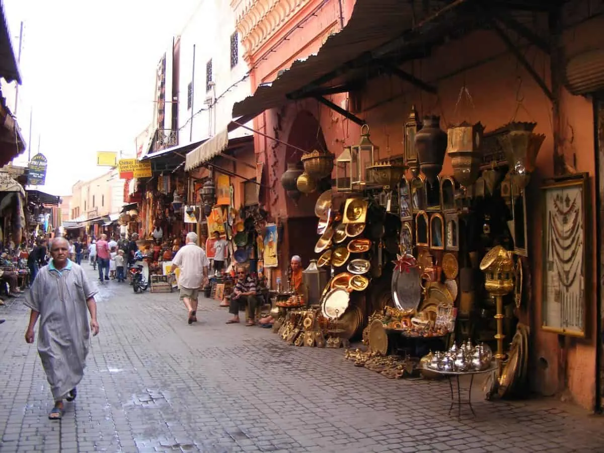 Stalls along the side of the walls in the medin in Marrakech
