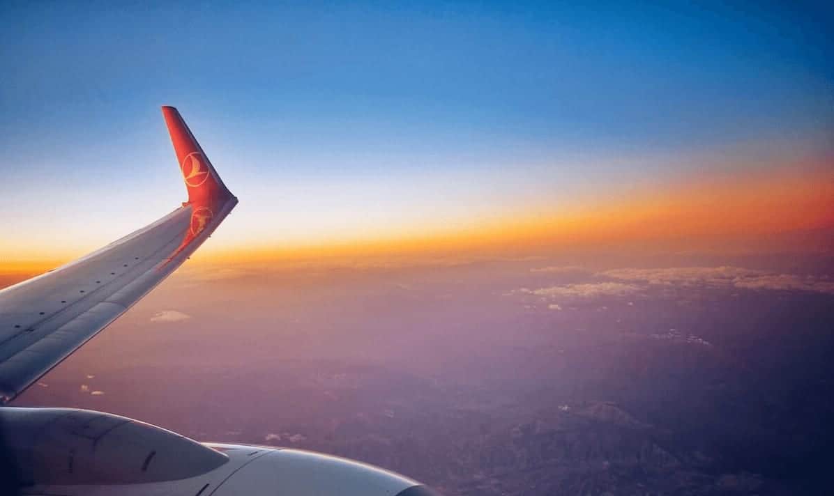 Turkish Airlines Business Class Review Image looking out of the window during golden hour