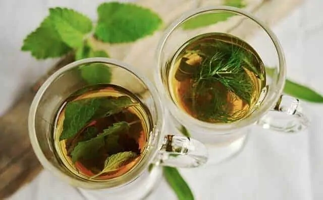 Two glasses of mint tea from above