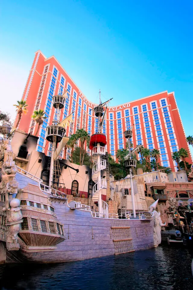 Pirate ship stage of the Sirrens Show in front of Treasure Island Hotel & Casino