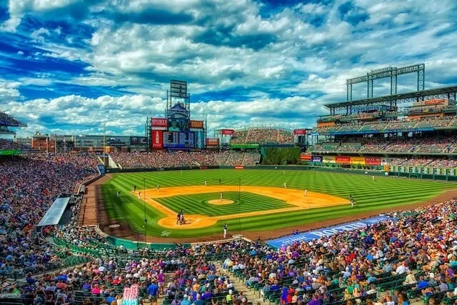 Coors Field with dramatic clouds in the sky