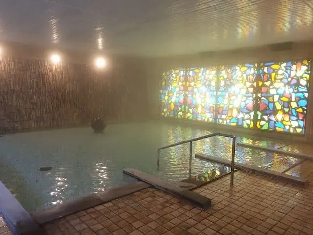 Hotel Onsen with Stained Glass Window