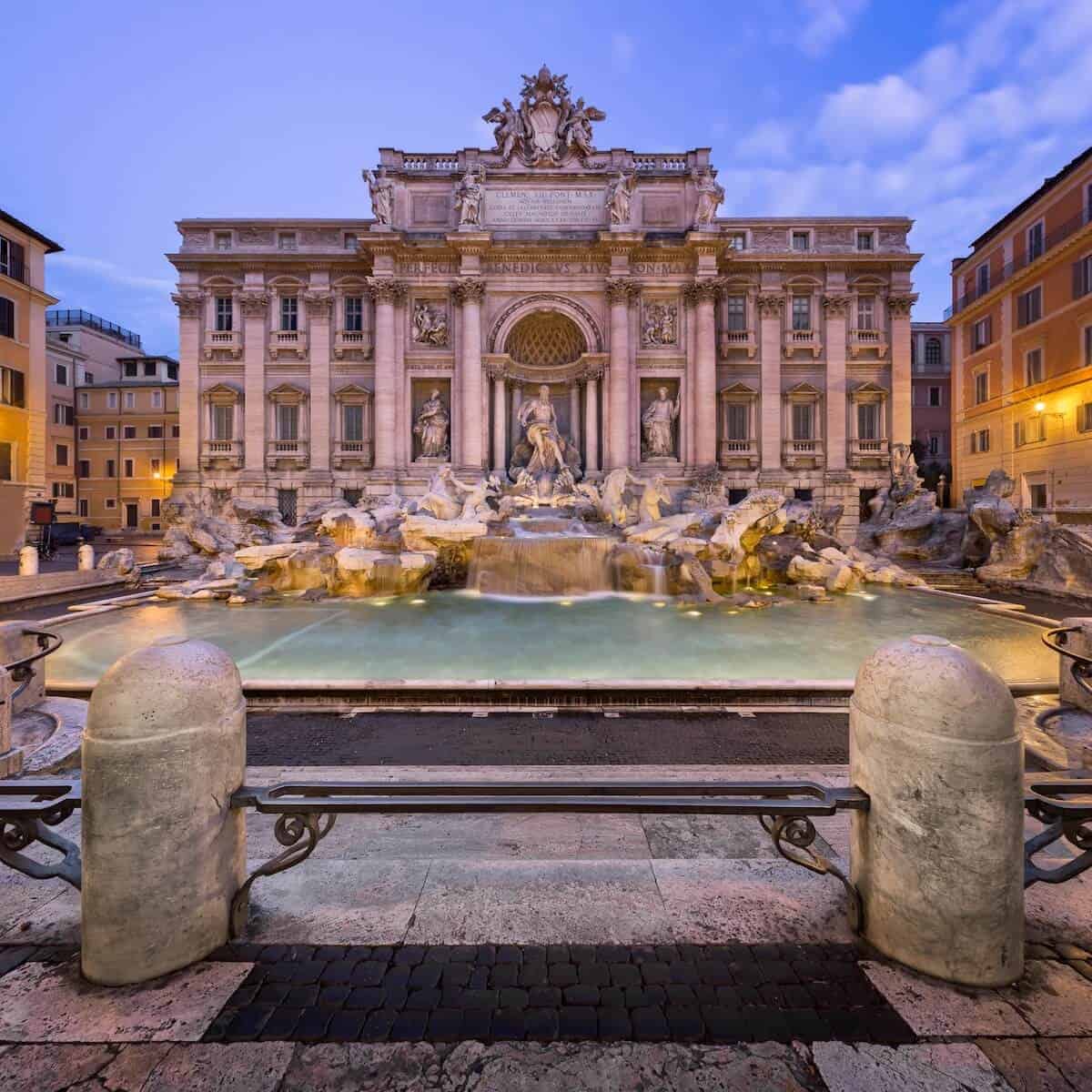 15+ Best Things to See in Rome (Header Photos of the Trevi Fountain at dusk)