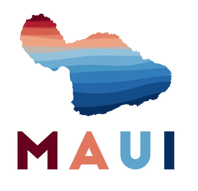 Maui Island illustration with Maui in letters underneath