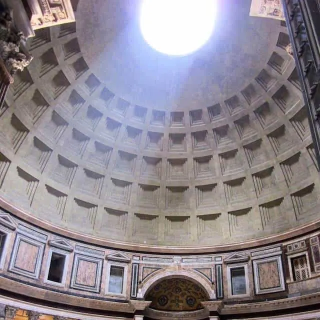 Looking up at the eye of the Pantheon In Rome, Italy