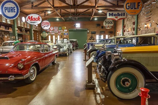 Inside the display hall at Ft Lauderdale Antique Car Museum