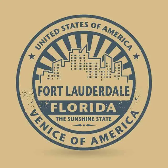 Blue Fort Lauderdale Stamp with city outline on a Beige background