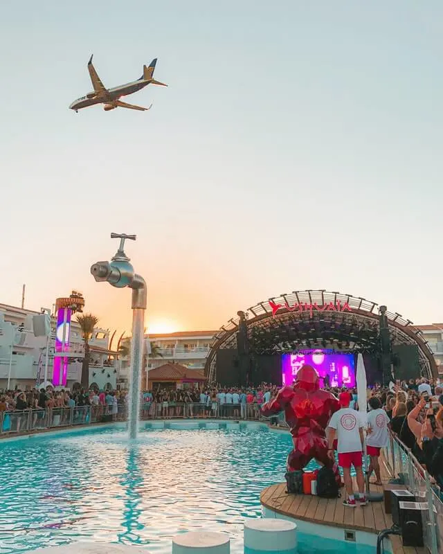 Pool Party scene at sunset in Ibiza