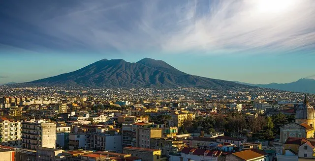 Vast metropolis of Naples with Mount Vesuvius in the background
