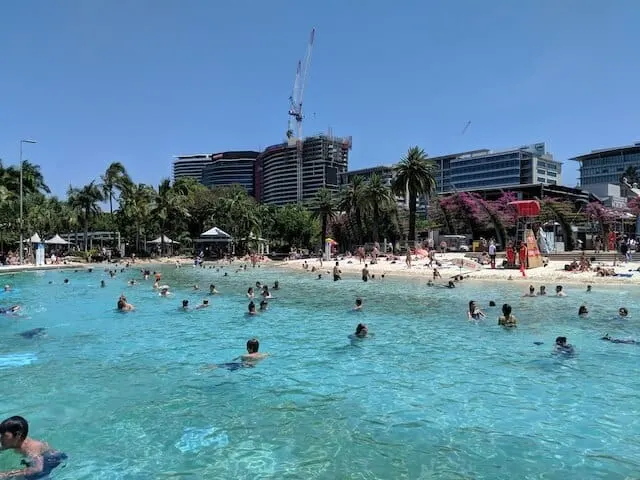 Brisbane Inner City Beach with the cuty skyscrapers in the background