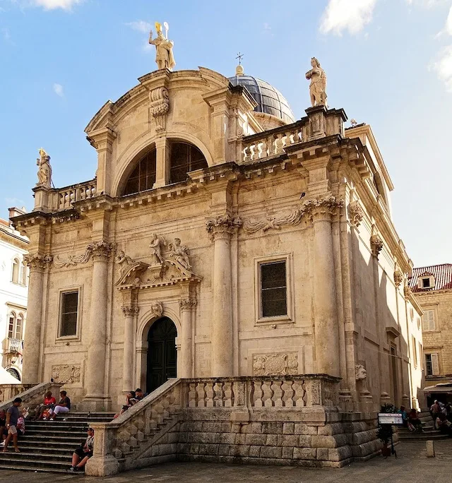 Square facade of the Chrich of St Blaise with it signature central domed roof