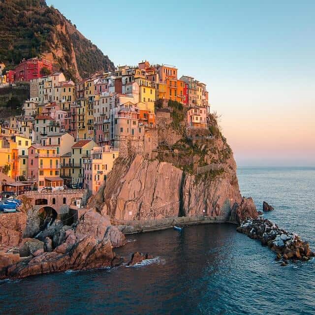 Colourful houses in Cinque Terre at Sunset