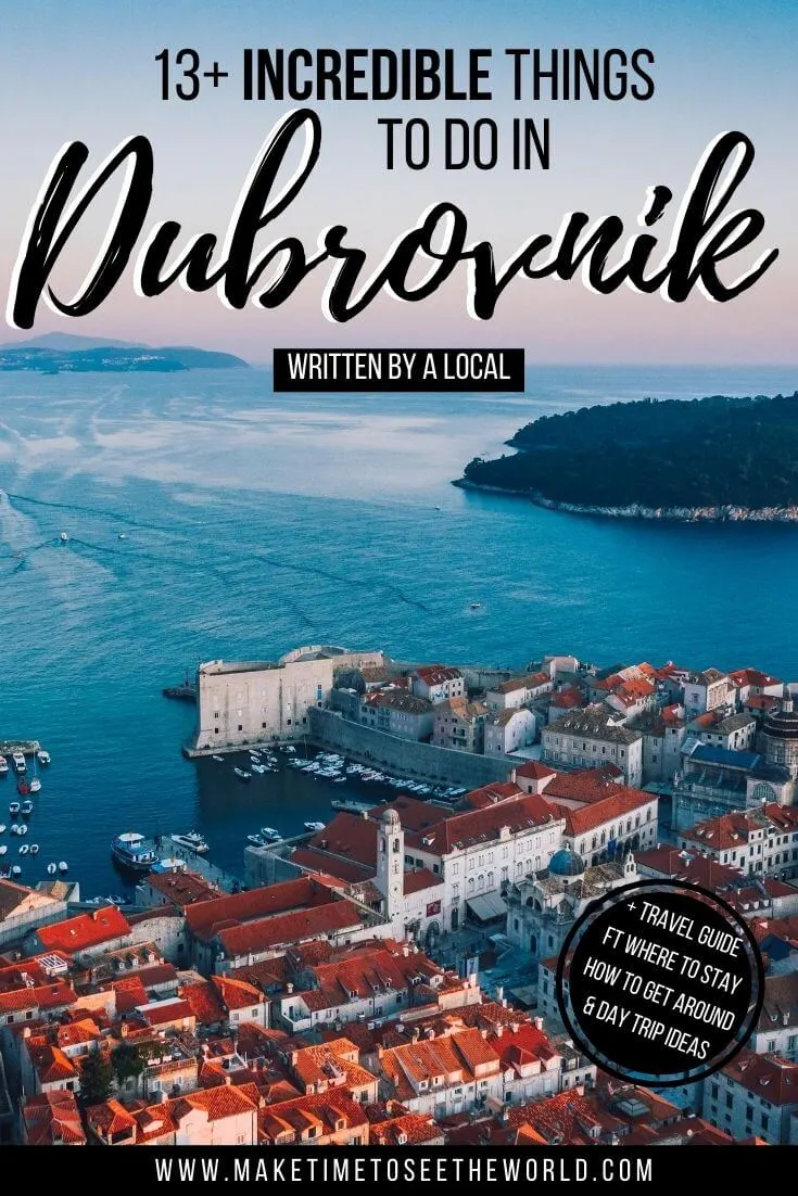 Incredible Things to do in Dubrovnik Pin Image featuring an aerial view of Dubrovnik harbour with Lokum Island in the background