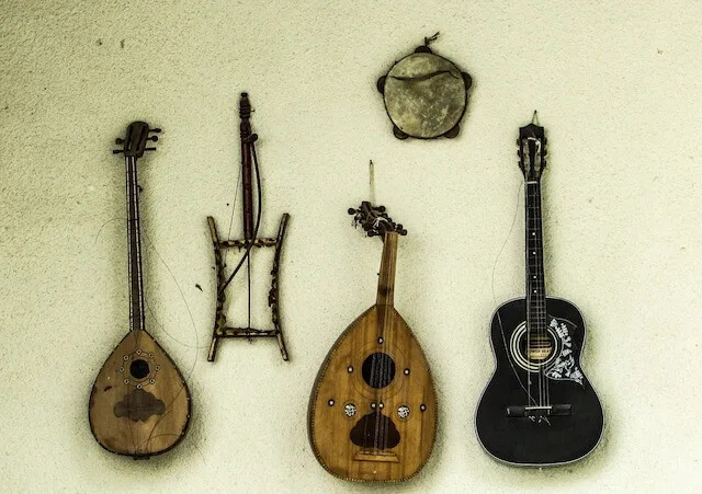 Musical instruments on the wall in the Muscial Instrument Museum in Phoenix Arizona