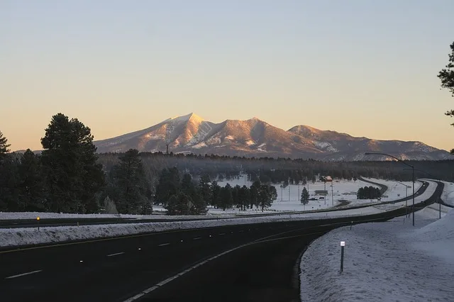 San Francisco Peaks at sunset from the road in Phoenix Arizona