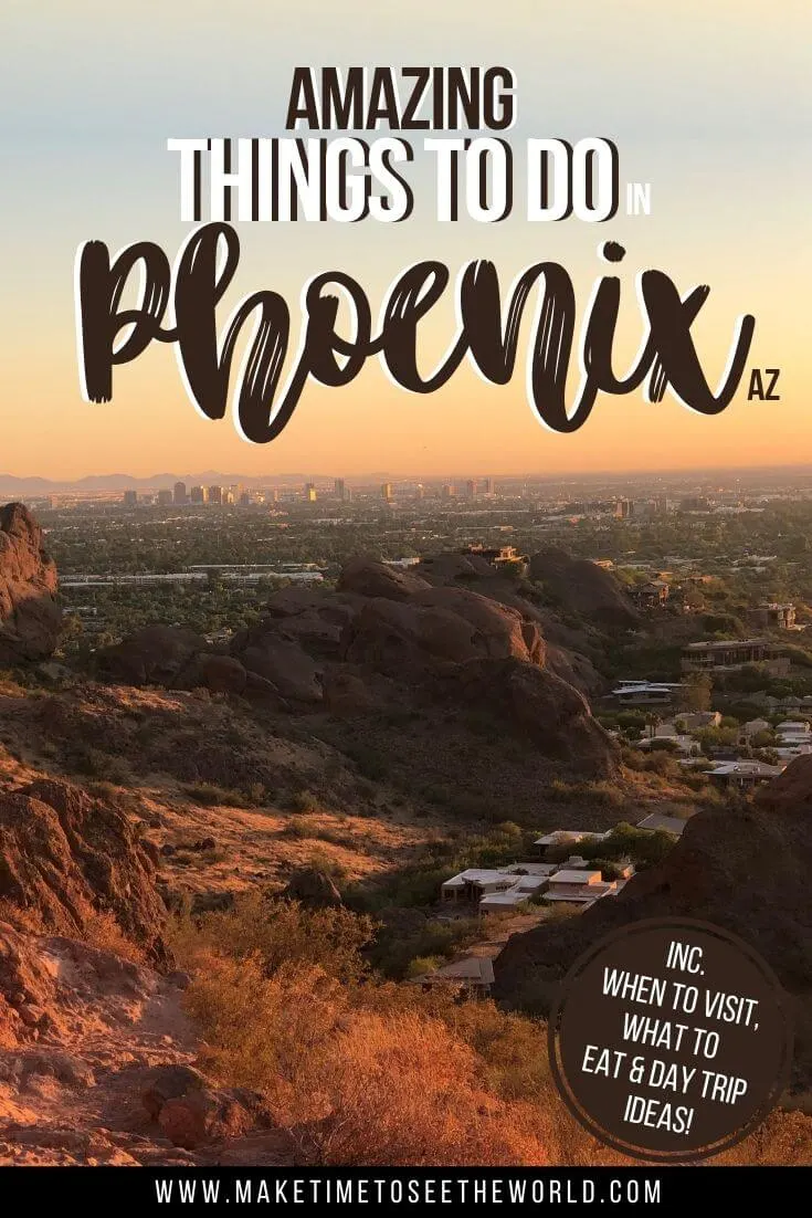 Things to do in Phoenix Arizona Pin Image of Phoenix in the distance from the top of a mountain