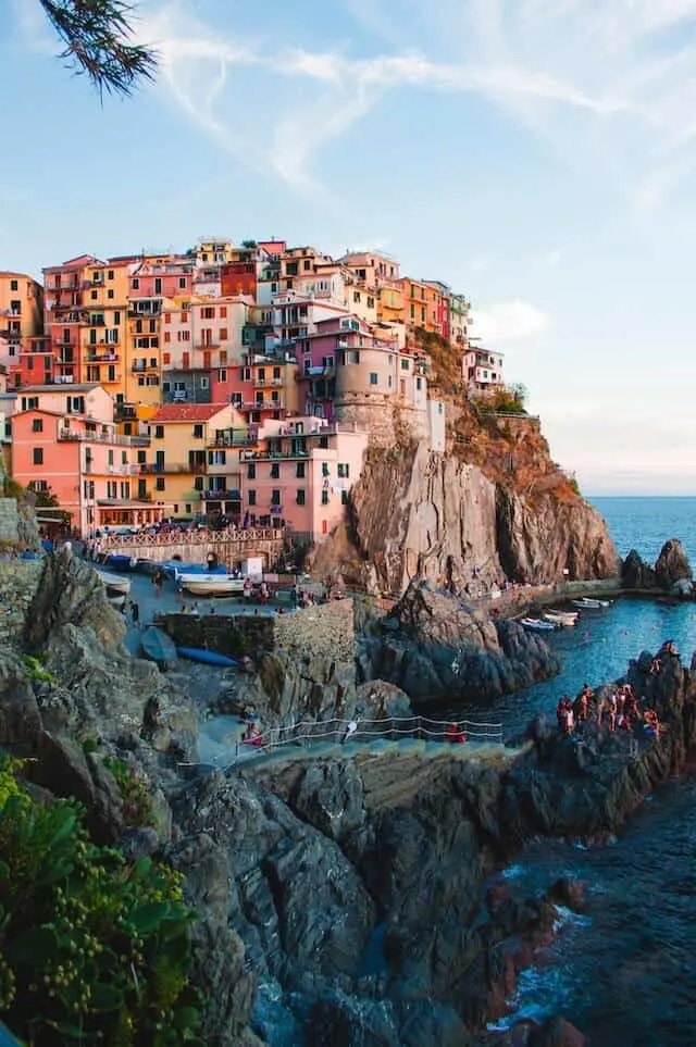 Colourful houses built into the rocks at Maranola, Cinque Terre Italy