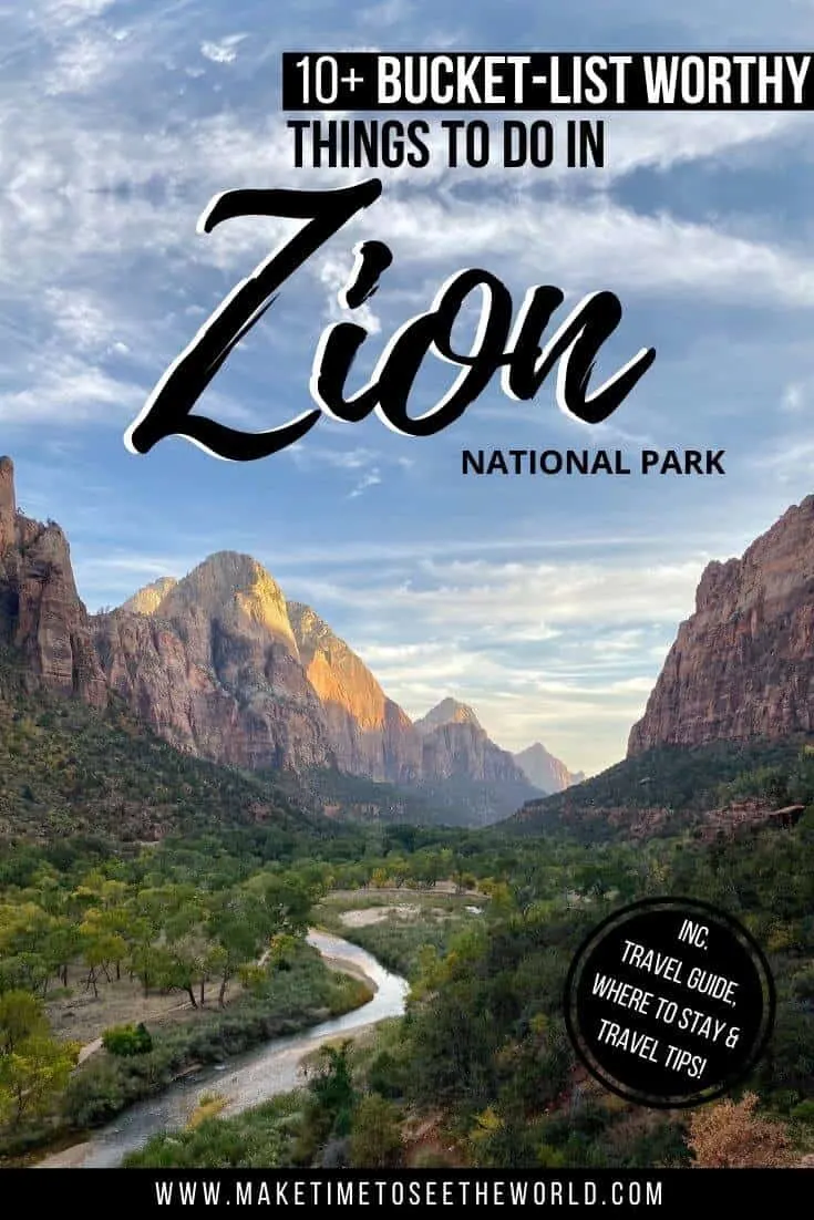Things to do in Zion National Park pin image with text overlay above an aerial view of the national park