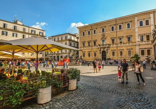 Square in the Trastevere Neigbourhood in Rome, Italy