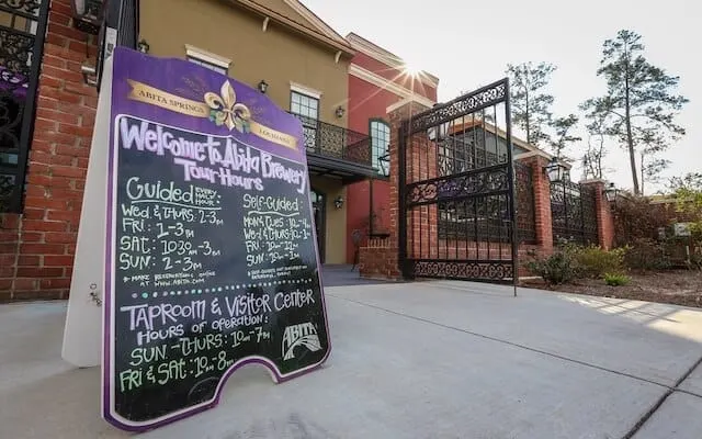 Chalkboard of Abita Springs Brwery outside the building