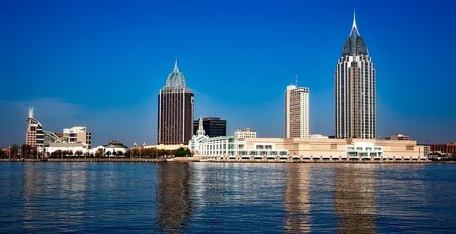 Skyline of Mobile from across the water