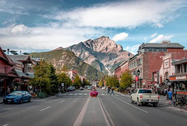 Looking up the main road into the Town of Banff