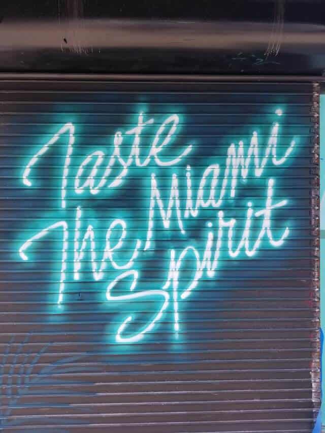 Where to eat in Miami Florida - Neon graffiti sign stating 'Tatse the Spirit of Miami'