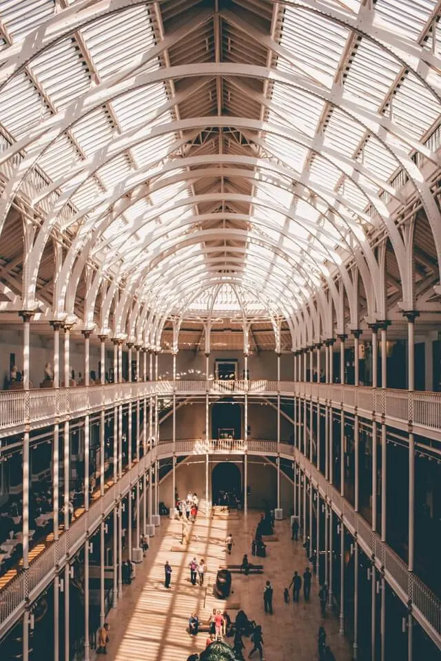 Dome topped multi level interior of the National Museum of Scotland