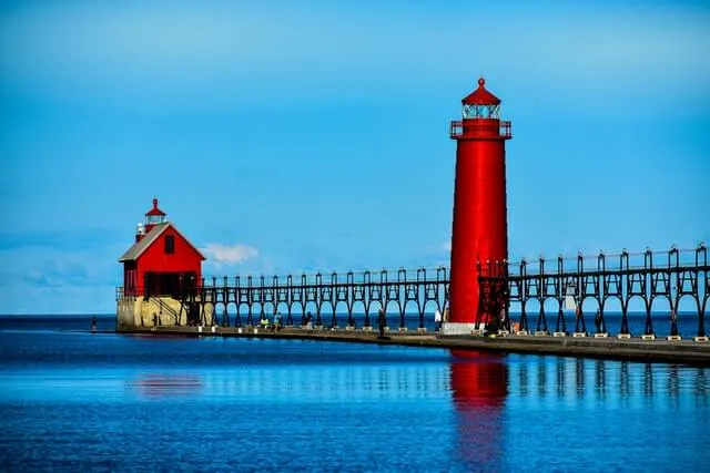 Red Lighthouse on Lake Michigan