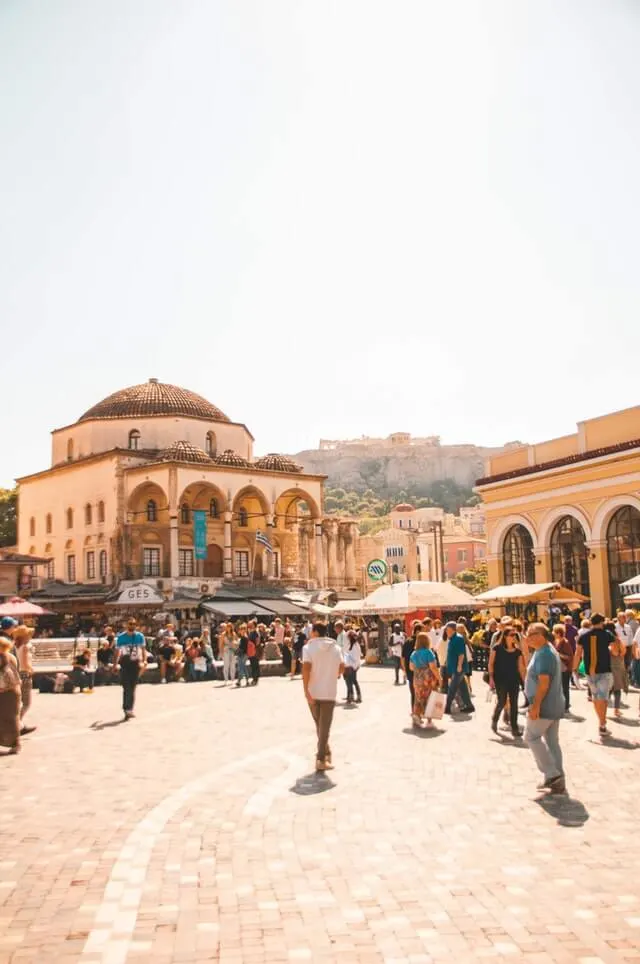Monastiraki square with the domed old mosque building in the background