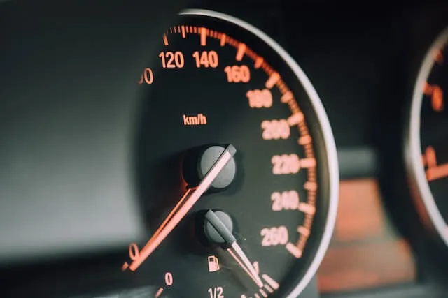 Close up of car speedometer