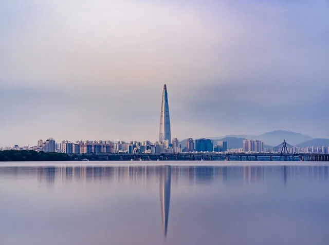 Skyline of Seoul, South Korea bathed in purple light