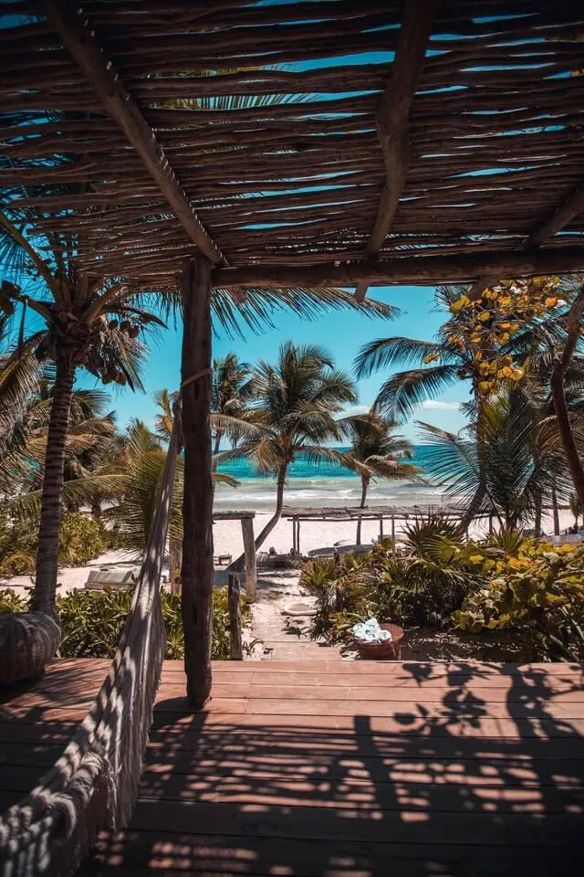 Wooden beachside cabanna on the oceanfront