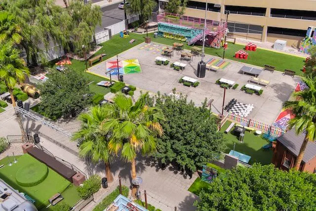 Aerial view of Goldspike's Backyard Playground