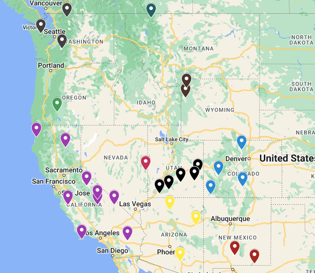 Map of West Coast National Parks in the USA