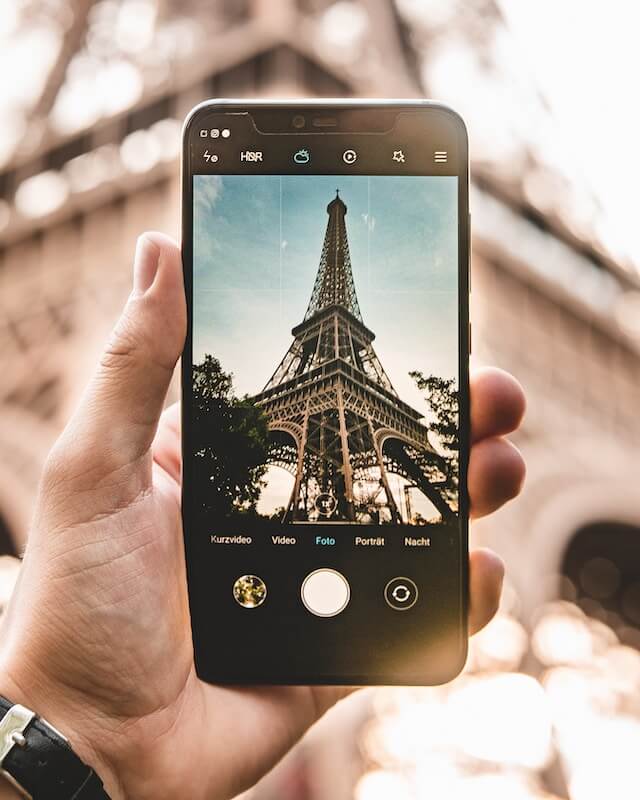 Eiffel Tower as seen through a smartphone screen