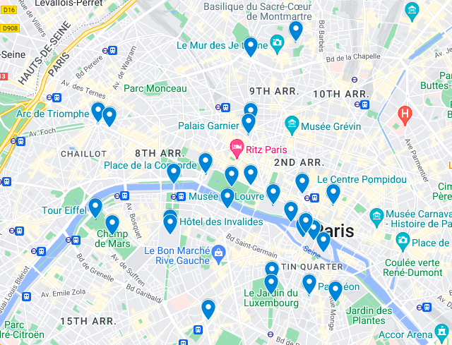 Map of 25+ Famous Paris Landmarks
