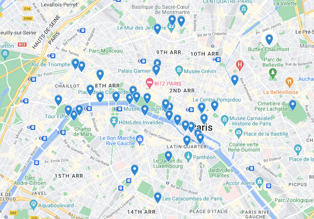 Top Things to do in Paris Map