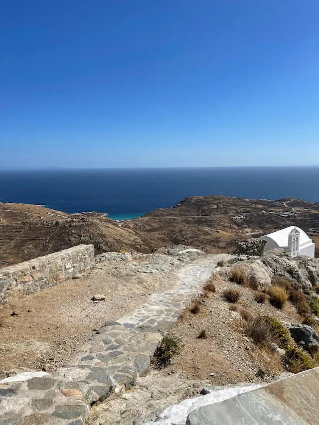 Serifos landscape from a hill looking down to the ocean