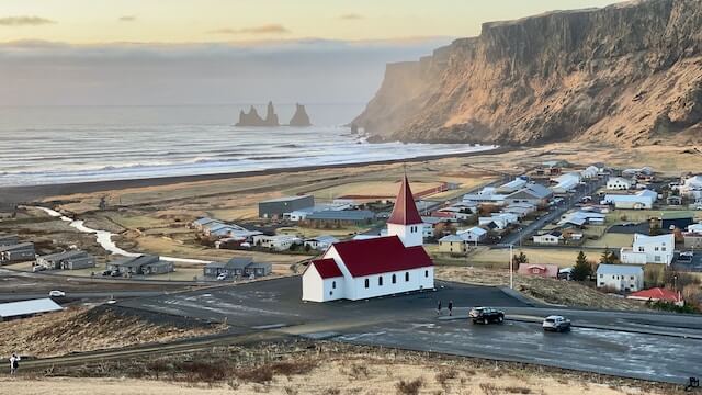 Aerial View of the town of Vik in Iceland
