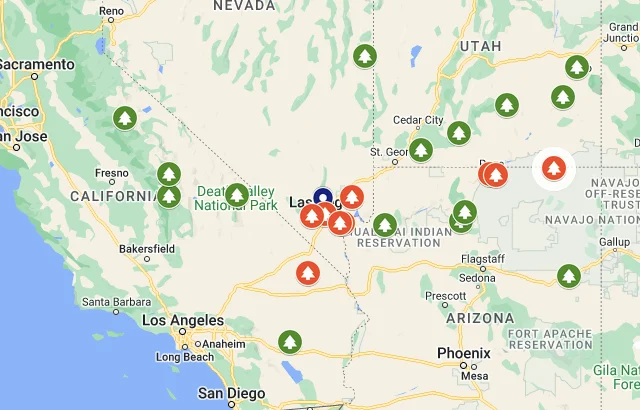 National Parks near Las Vegas Map