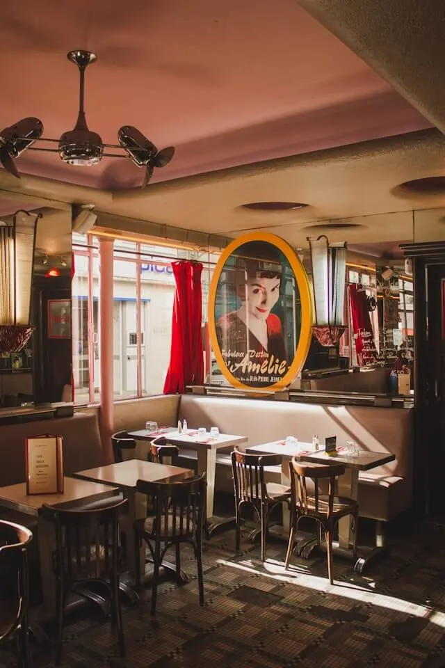 Paris Cafe with Amelie poster on the wall